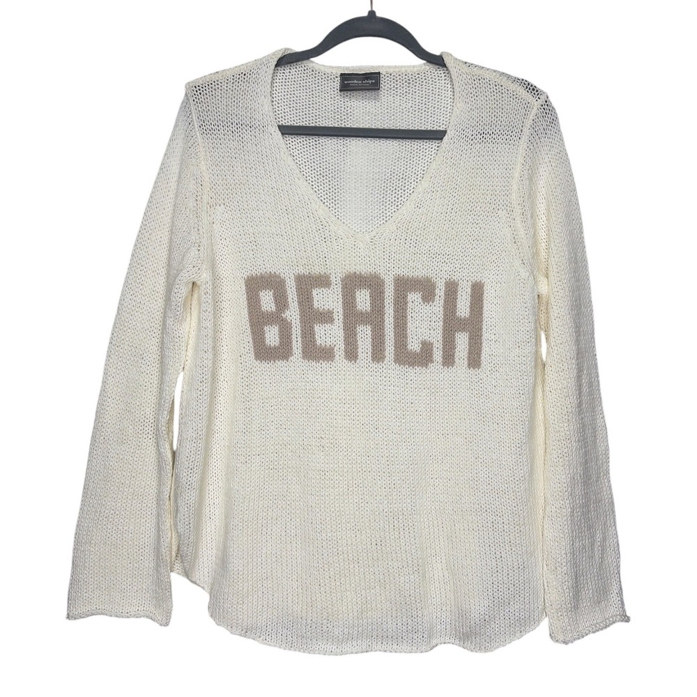 Wooden Ships Paola Buendia White Beach Knit V-Neck Sweater SM